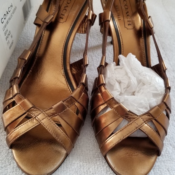 COACH LEAH Metallic Bronze Slingback PeepToe 7 - Picture 2 of 3
